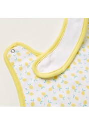 Juniors Printed Bib with Button Closure and Lemon Embroidery