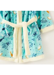 Juniors Space Print Bathrobe with Tie-Up and Hood