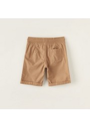 Juniors Solid Woven Shorts with Pockets and Drawstring Waistband