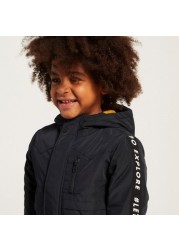 Juniors Hooded Solid Jacket with Long Sleeves and Tape Detail