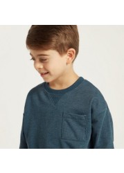 Juniors Pocket Detail Crew Neck Pullover with Long Sleeves