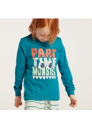 Juniors Printed Long Sleeves T-shirt and Striped Pyjama Set