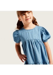 Juniors All-Over Printed Empire Dress with Short Sleeves