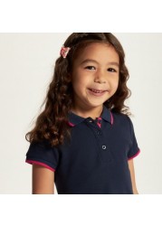 Juniors Solid Dress with Short Sleeves and  Piping Detail