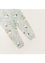 All-Over Snoopy Print Hooded Onesie with Long Sleeves and Zip Closure