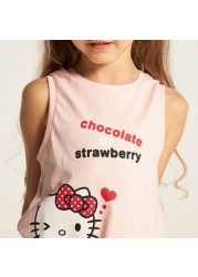 Sanrio Hello Kitty Print Sleeveless T-shirt with Crew Neck and Tie-Up Front