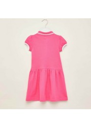 Juniors Solid Dress with Short Sleeves and  Piping Detail