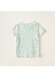 Juniors Floral Print Round Neck T-shirt with Short Sleeves