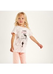 Disney Princess Print Crew Neck T-shirt and Pyjama Set