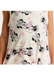 Disney Minnie Mouse Print Sleeves T-shirt with Crew Neck