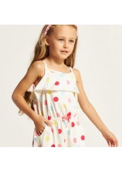 Juniors Polka Print Sleeveless Playsuit with Ruffle Detail