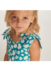 Juniors Printed Sleeveless Dress with V-neck and Tie-Up Detail