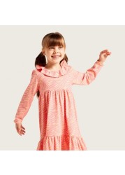 Juniors All-Over Printed Empire Dress with Long Sleeves