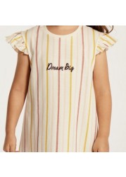 Juniors Striped Night Dress with Ruffles