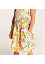 All Over Tweety Print Sleeveless Dress with Pockets