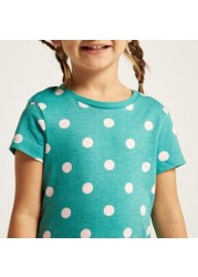 Juniors Polka Dots Print Round Neck T-shirt with Short Sleeves