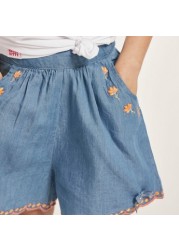 Embroidered Shorts with Elasticated Waistband and Pockets