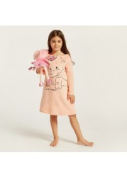 Dumbo Textured Sleepdress with Round Neck and Long Sleeves