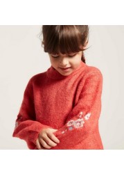 Eligo Textured Pullover with Long Sleeves and Floral Embroidery