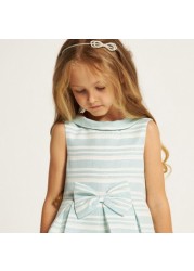 Juniors Striped Sleeveless A-line Dress with Bow Accent