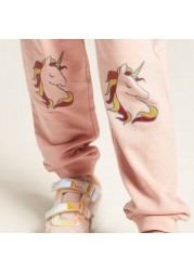 Juniors Unicorn Print Joggers with Drawstring and Pockets