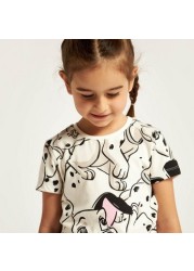 Disney 101 Dalmatians Print Round Neck T-shirt with Short Sleeves