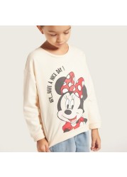 Minnie Mouse Print Sweatshirt with Crew Neck and Long Sleeves