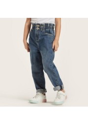 Juniors Solid Denim Jeans with Pockets and Elasticised Waist