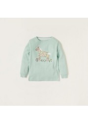 Juniors Applique Detail Sweatshirt and Printed Pyjama Set