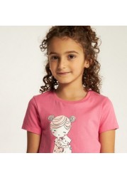 Juniors Printed Round Neck T-shirt with Short Sleeves