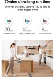 Dreametech T20 Cordless Vacuum Cleaner With All-In One Hd Screen, 70 Mins Runtime Lightweight Stick, 25Kpa Powerful Suction Cordless Stick Vacuum For Carpet, Hard Floor, Car, And Pet (One Battery)