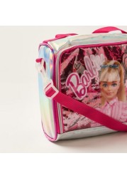 Barbie Print Lunch Bag with Strap and Sequin Detail