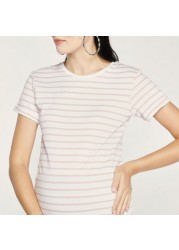 Love Mum Striped Maternity T-shirt with Short Sleeves