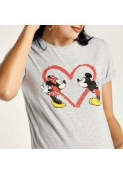 Love Mum Mickey Mouse Print Maternity T-shirt with Short Sleeves