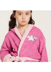 Juniors Unicorn Print Bathrobe with Long Sleeves and Pockets