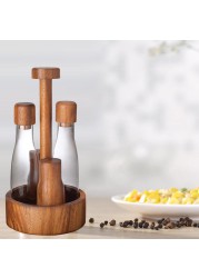 Billi Wooden & Glass Cruet W/ Salt & Pepper Shaker Set