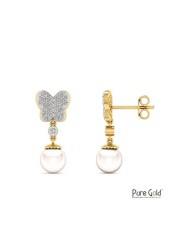 18k OYSTRA PEARL EARRING 0.18 CTS-Yellow Gold