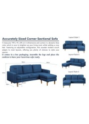 HomeCanvas Studio Luxe L-Shaped Sectional Sofa w/Reversible Chaise - 194x75x84cm Royal Blue