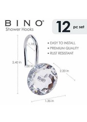 Bino &#39;Crystal&#39; Shower Curtain Hooks - Chrome, Set Of 12 Shower Curtain Rings - Shower Hooks For Curtain Shower Rings