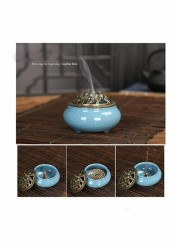 Generic Antique Delicate Ceramic Body Copper Cover Sandalwood Incense Burner Brown 10x7.4x7.2cm