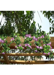 GTIDEA Artificial Vines, 2pcs 15Feet Morning Glory Hanging Plants Silk Garland Fake Green Plant Home Garden Wall Fence Stairway Outdoor Wedding Hanging Baskets Decor Purple