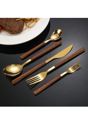 4 Piece Gold Silverware Set,  Stainless Steel Flatware Set Including Knife Fork Spoon, Kitchen Utensil Set, Tableware Cutlery Set For Home, Restaurant, Dishwasher Safe.