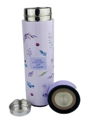 Metal Thermos Vacuum Insulated Travel Tumbler, Durable Insulated Coffee Mug, Thermal Cup with Double Partition SEALING Ring - 450ml (PURPLE)