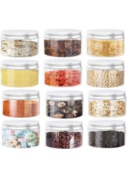 FUFU 10 OZ Plastic Jars with Aluminum Lids,12 Pack Clear Plastic Slime Containers for Dry Food, Crafts and Light Clay