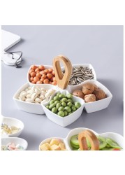 Lingwei - Pure White Ceramic Fruit Plate With Handle, Dried Fruit Storage Plate