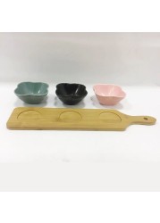 LINGWEI Seasoning Dishes Ceramic Dipping Bowls Set with Tray Condiment Dishes Snack Serving Tray Food Storage Container Style-6