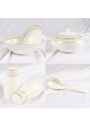 XIANGYU Dinner Set Porcelain Gold, 115pcs tea set; 10&#39;5 flat plate- (12) , 8&#39; soup plate- (12) 8&#39; flat plate- (12), 7&#39;5 flat plate- (12) 6&#39; salad bowl- (12), &#39;tea pot (1set)- (2) Tea cup/Saucer(12set)