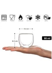 ALISSA 80 ml 4Pcs Double Walled Glass Cups for Espresso Coffee Turkish Tea Cappuccino Latte Demitasse for Home Cafes Hotels Office Kiosks