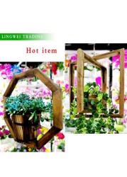 Lingwei - Style A Hanging Wooden Flower Basket Garden Decoration Bird Nest Decoration Beautiful Vase