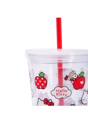 Hello Kitty Leak Proof Straw Cup, Clear, Apple KT Logo Printed 450 ml